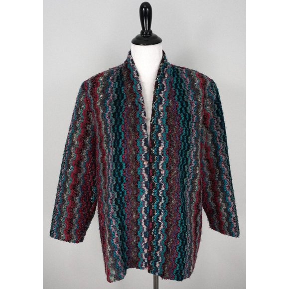 Vintage GRAFF Californiawear Open Front Knit Tapestry Multicolor Blazer Size 16 - Picture 1 of 7